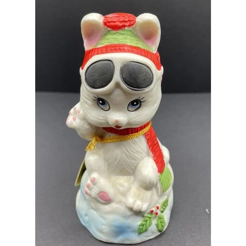 Vintage Christmas Critter Bell 1980. Bunny Rabbit with‎ Skiing Goggles. Jasco.